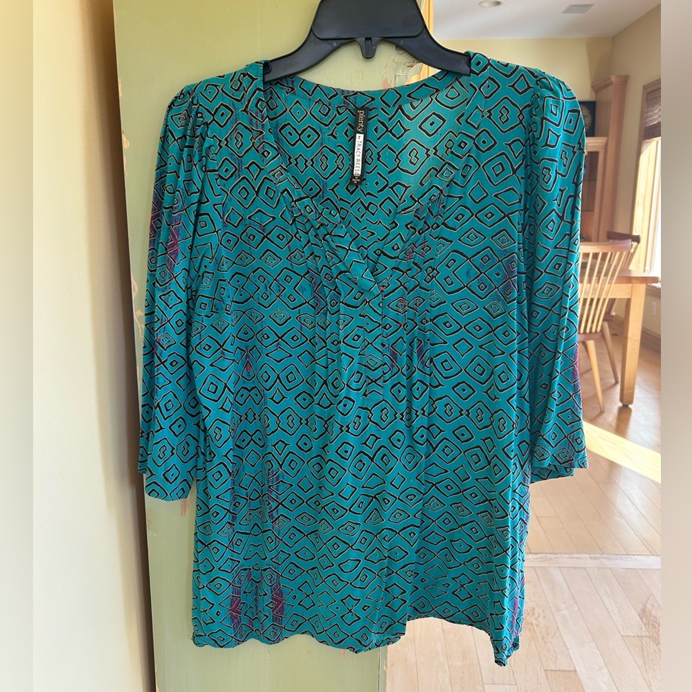 Plenty by Tracy Reese Women’s Peasant Kurta Blouse - Teal/Black Size Medium